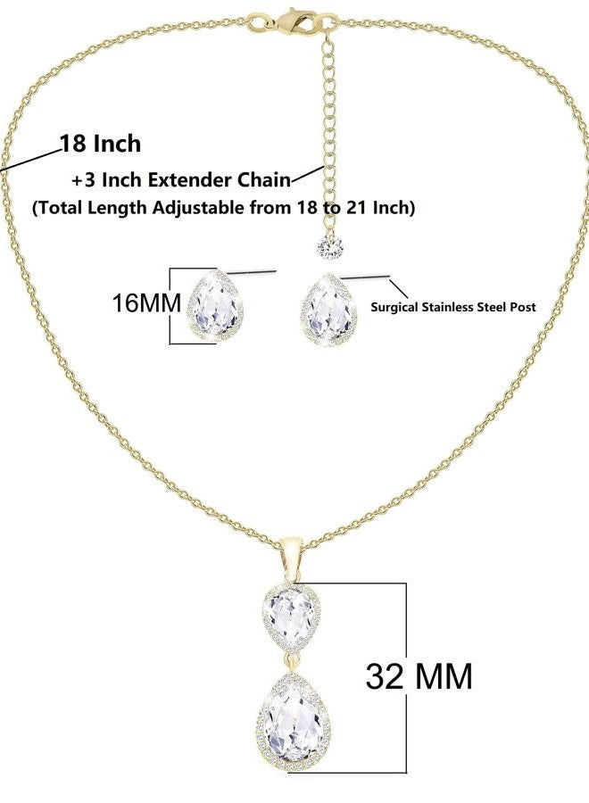 CONCISE ROYAL Bridesmaid Necklace Earrings Jewelry Gifts Set of 1 4 6 7 8 for Wedding,Bridesmaid Proposal Gift, Pave Hallow Teardrop Crystal Diamond Pendant Necklace Earrings Jewelry Set for Wedding - Image 5