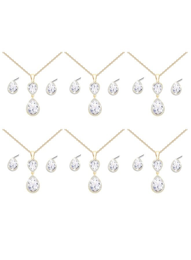 CONCISE ROYAL Bridesmaid Necklace Earrings Jewelry Gifts Set of 1 4 6 7 8 for Wedding,Bridesmaid Proposal Gift, Pave Hallow Teardrop Crystal Diamond Pendant Necklace Earrings Jewelry Set for Wedding - Image 1