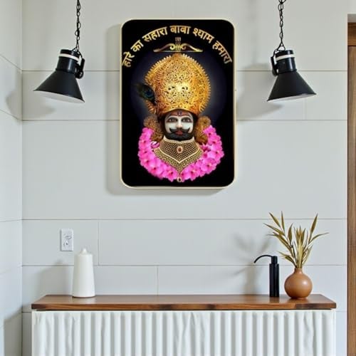 Masstone Premium Crystal Khatu Shyam Ji Wall Painting | High Gloss UV Coated | Golden Slim Frame | 12x18 Inch (45x30 cm) | Ready to Hang Wall Art for Living Room, Bedroom, Temple & Office Decor - Image 5