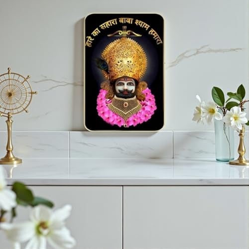 Masstone Premium Crystal Khatu Shyam Ji Wall Painting | High Gloss UV Coated | Golden Slim Frame | 12x18 Inch (45x30 cm) | Ready to Hang Wall Art for Living Room, Bedroom, Temple & Office Decor - Image 2