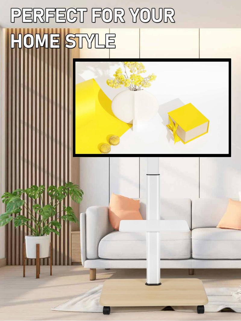 Maiproo عربة تلفاز متحركة للعرض على عجلات لتلفزيونات 32-70 بوصة مسطحة/منحنية LED/LCD/OLED قابلة للتعديل في الارتفاع، حاملة تلفاز محمولة على عجلات بوزن يصل إلى 100 رطل مع رف للكمبيوتر المحمول وDVD لغرفة النوم أو في الهواء الطلق باللون الأبيض - Image 5