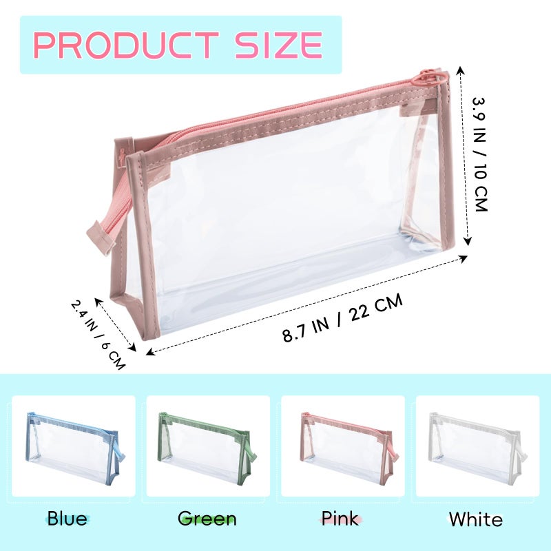 XJMWXHFC 4Pcs Travel Cosmetic Makeup Bags, Clear Pencil Cases, Transparent Pencil Pouch with Zipper, Multi-function Stationery Organizer for Adults Home, Office, Vacation (Blue, Green, White, Pink) - Image 2