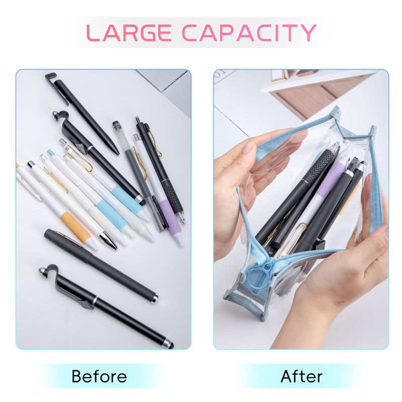 XJMWXHFC 4Pcs Travel Cosmetic Makeup Bags, Clear Pencil Cases, Transparent Pencil Pouch with Zipper, Multi-function Stationery Organizer for Adults Home, Office, Vacation (Blue, Green, White, Pink) - Image 4