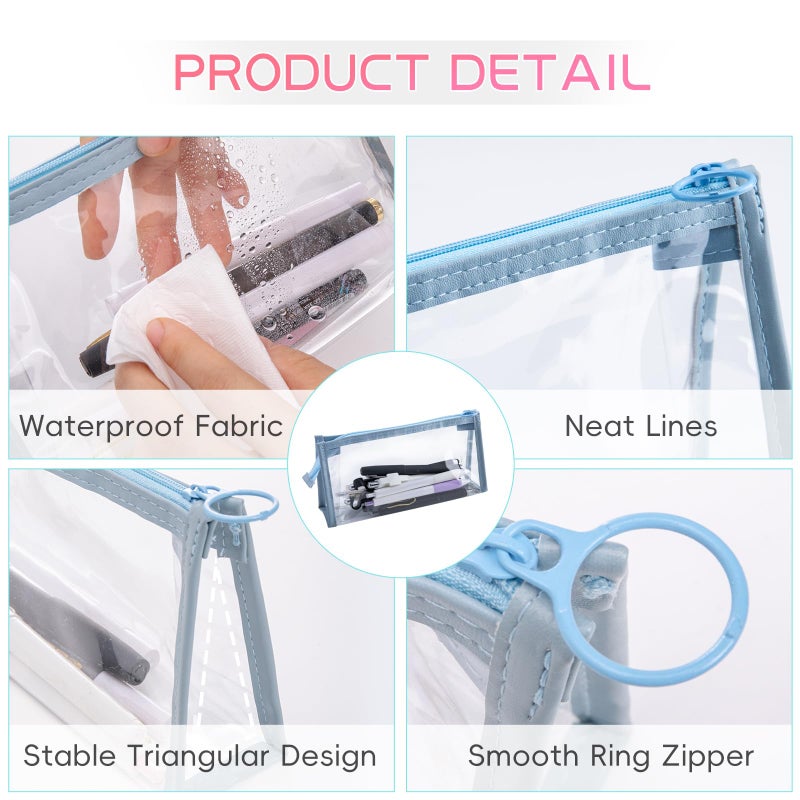 XJMWXHFC 4Pcs Travel Cosmetic Makeup Bags, Clear Pencil Cases, Transparent Pencil Pouch with Zipper, Multi-function Stationery Organizer for Adults Home, Office, Vacation (Blue, Green, White, Pink) - Image 5