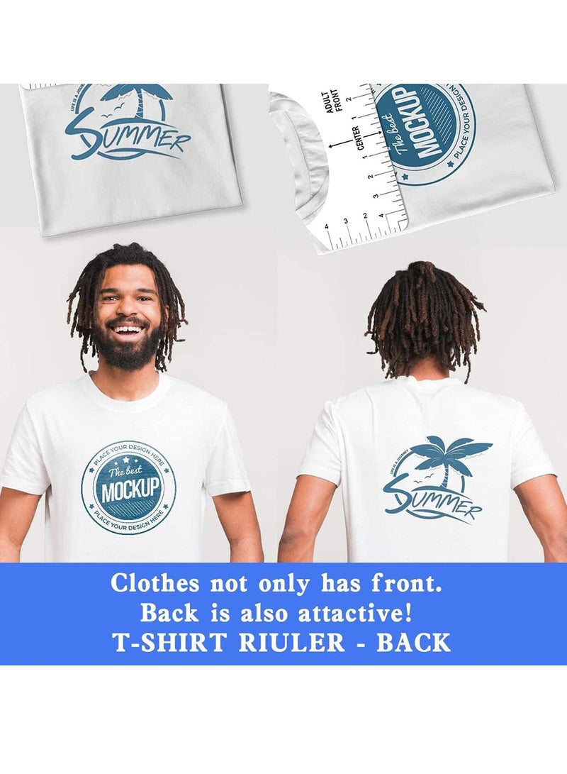 سيوسي مجموعة من 8 قطع من دليل مسطرة تي شيرت أبيض لنقل الحرارة من الفينيل لتصميمات مركز محاذاة القمصان، دائرية ورقبة على شكل حرف V من الأمام والخلف تلبي احتياجاتك 3 مقاسات مناسبة لجميع الأعمار - Image 3