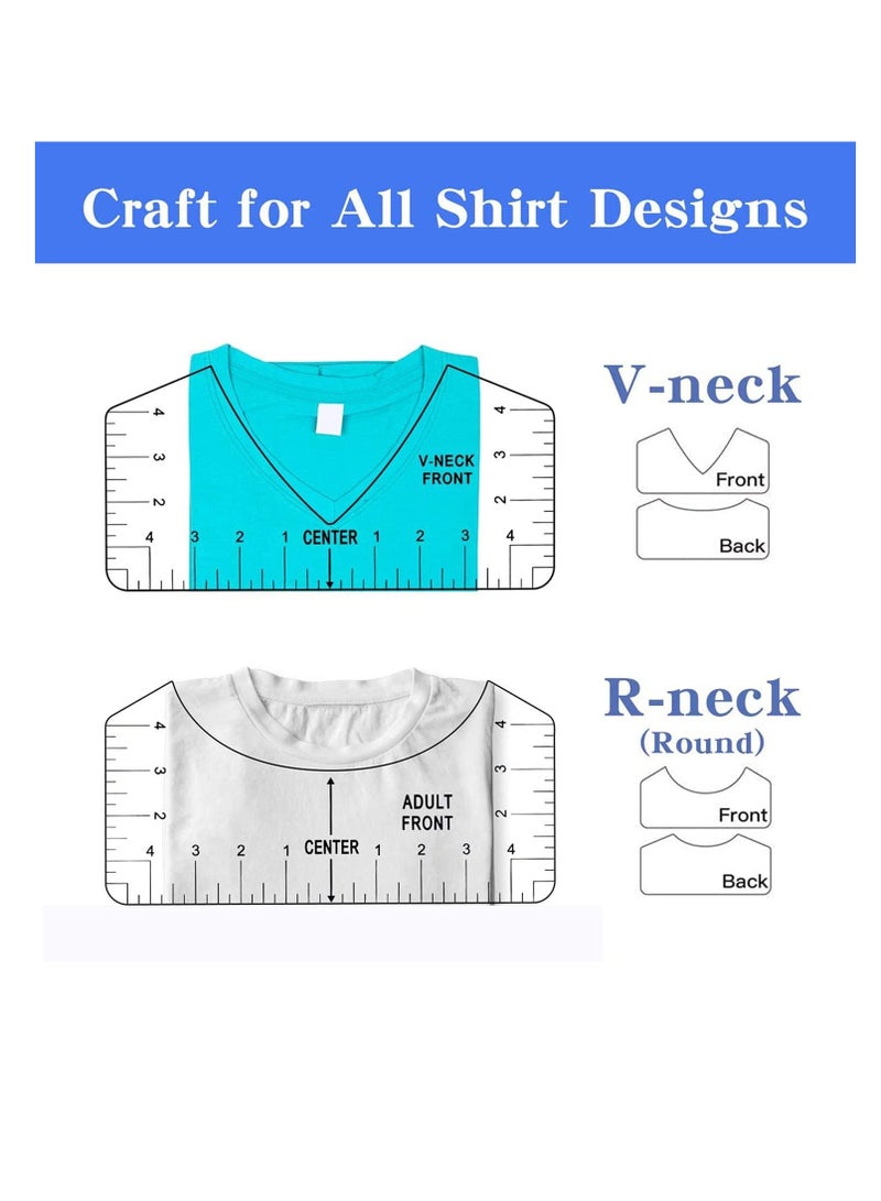 سيوسي مجموعة من 8 قطع من دليل مسطرة تي شيرت أبيض لنقل الحرارة من الفينيل لتصميمات مركز محاذاة القمصان، دائرية ورقبة على شكل حرف V من الأمام والخلف تلبي احتياجاتك 3 مقاسات مناسبة لجميع الأعمار - Image 2