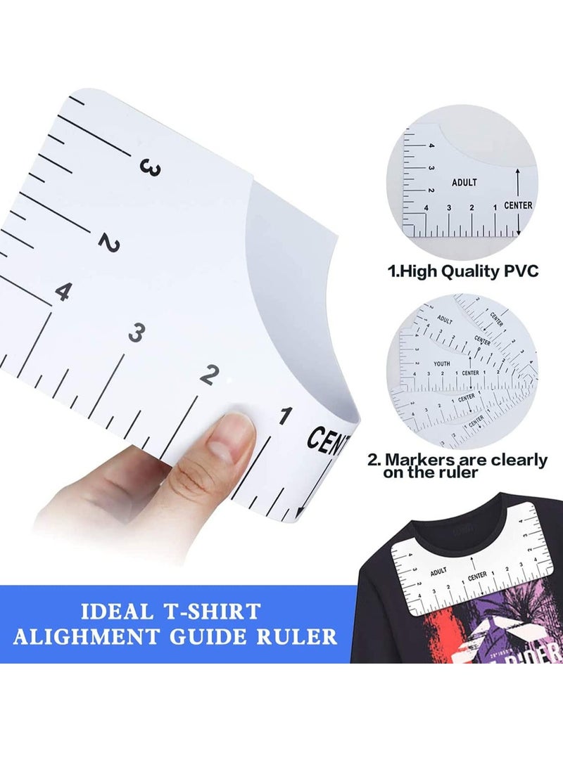 سيوسي مجموعة من 8 قطع من دليل مسطرة تي شيرت أبيض لنقل الحرارة من الفينيل لتصميمات مركز محاذاة القمصان، دائرية ورقبة على شكل حرف V من الأمام والخلف تلبي احتياجاتك 3 مقاسات مناسبة لجميع الأعمار - Image 4