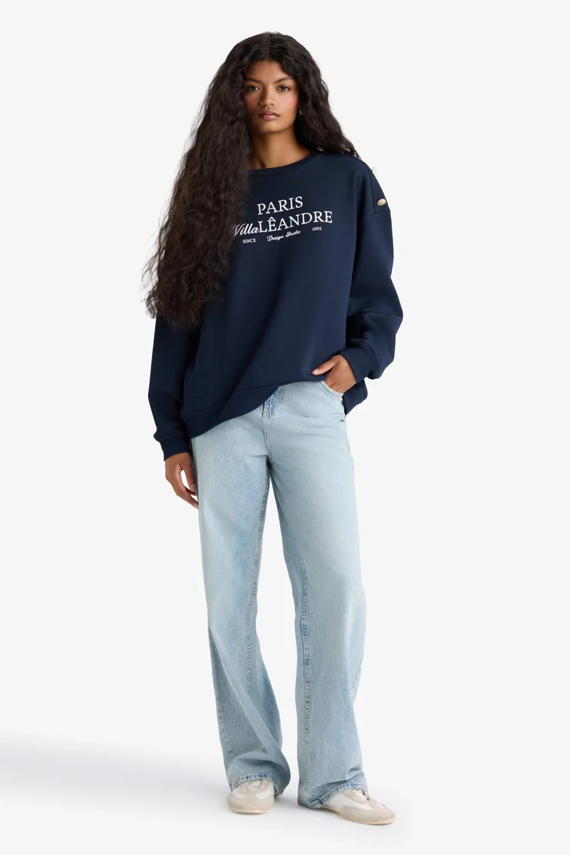 ديفاكتو Relax Fit Printed Long Sleeve Print Thick Sweatshirt