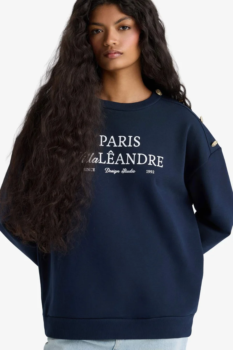 ديفاكتو Relax Fit Printed Long Sleeve Print Thick Sweatshirt
