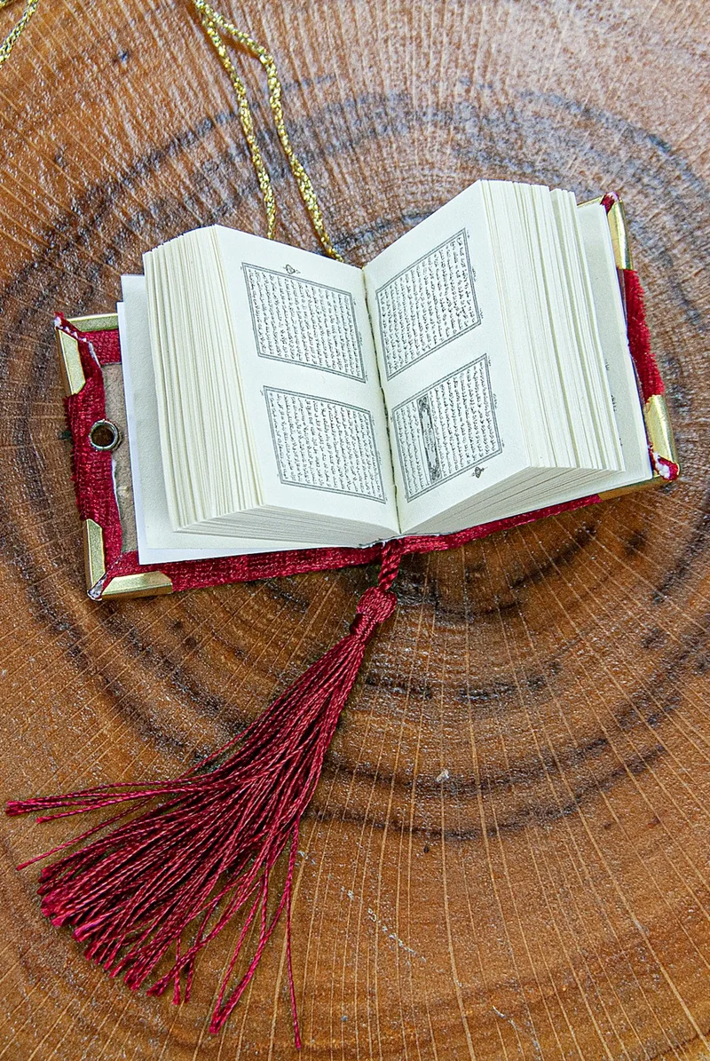 ايهفان اونلاين Mini Cylinder Boxed Gift Quran Set with Rosary for Ihvan Online Mevlüt Claret Red