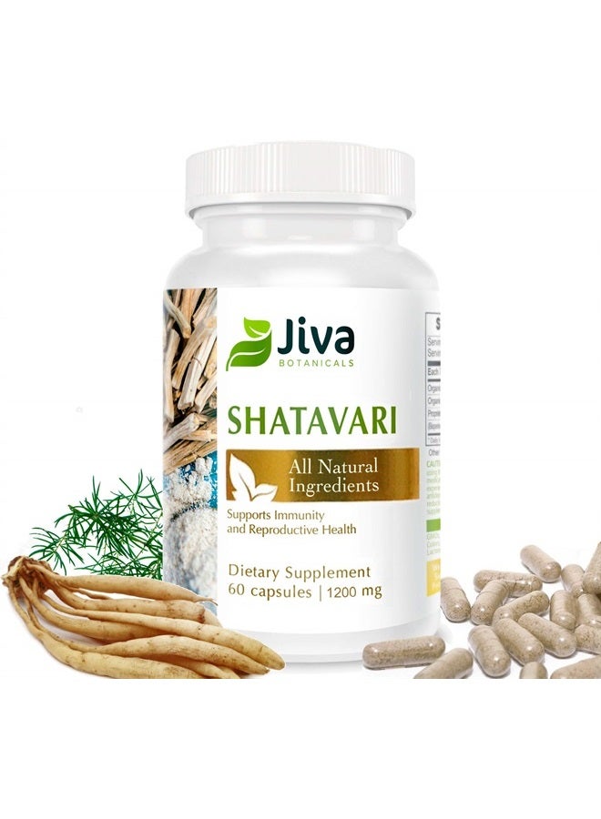 Jiva BOTANICALS Organic Shatavari Capsules 1200 Mg - Shatavari Root Powder Extract Supplement - Support Normal Hormonal Balance for Women - Made with Asparagus Racemosus Roots Herb - 60 Capsules - Image 1