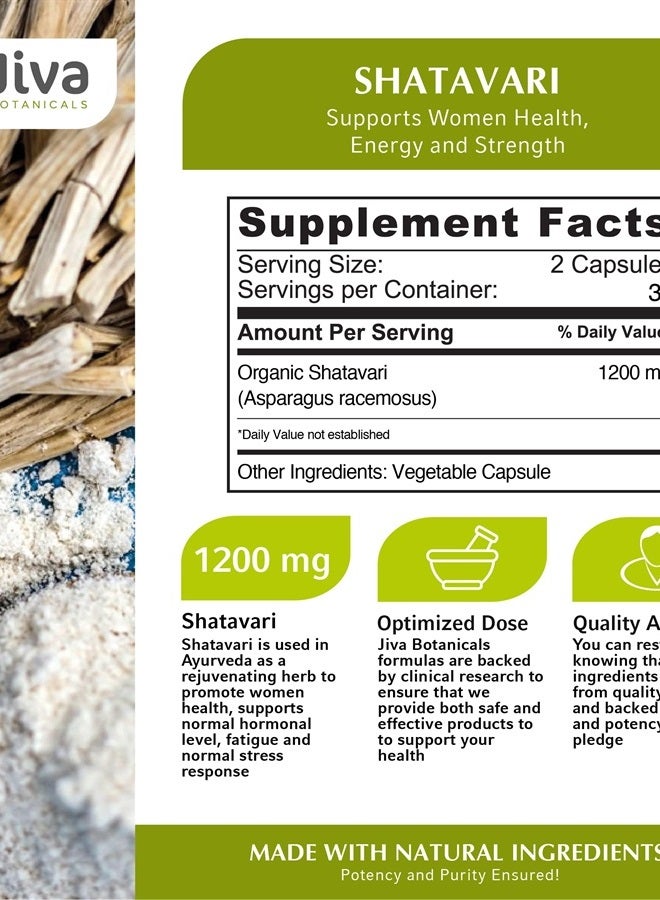 Jiva BOTANICALS Organic Shatavari Capsules 1200 Mg - Shatavari Root Powder Extract Supplement - Support Normal Hormonal Balance for Women - Made with Asparagus Racemosus Roots Herb - 60 Capsules - Image 3