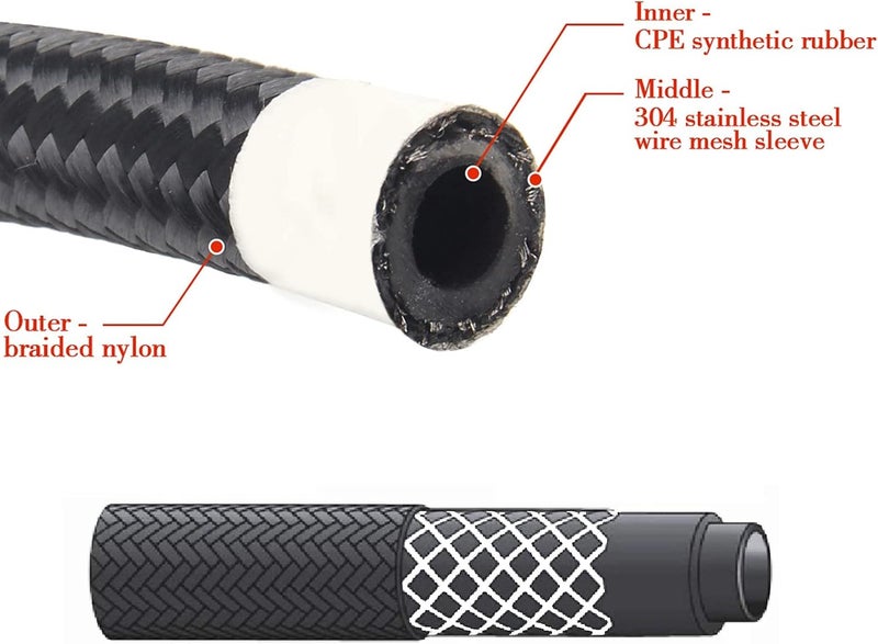 YIUIY 12AN 3/4" 10FT Fuel Line Hose CPE Braided Nylon Stainless Steel for Diesel Gas Coolant Black - Image 5