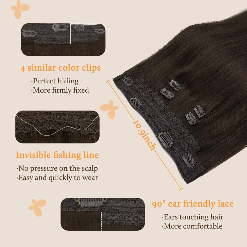 DOORES Wire Hair Extensions 18 Inch 95g Remy Human Wire Hair Extensions Invisible Transparent Line Adjustable Hairpieces Secret Extensions Straight Hair Light Dark Brown - Image 3