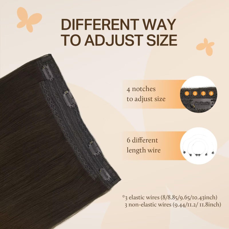 DOORES Wire Hair Extensions 18 Inch 95g Remy Human Wire Hair Extensions Invisible Transparent Line Adjustable Hairpieces Secret Extensions Straight Hair Light Dark Brown - Image 4