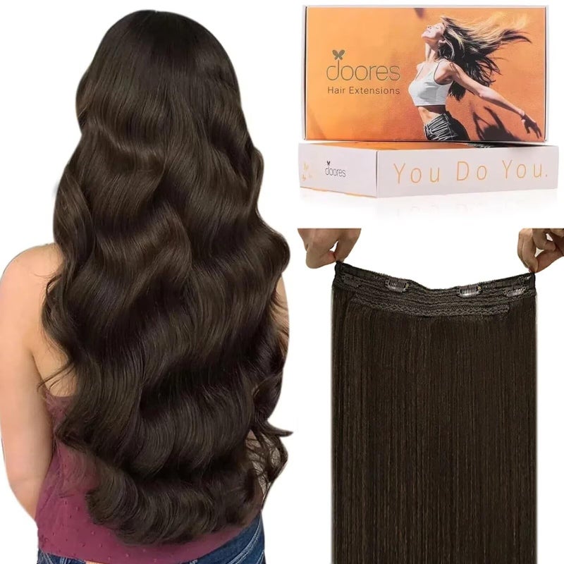 DOORES Wire Hair Extensions 18 Inch 95g Remy Human Wire Hair Extensions Invisible Transparent Line Adjustable Hairpieces Secret Extensions Straight Hair Light Dark Brown - Image 1