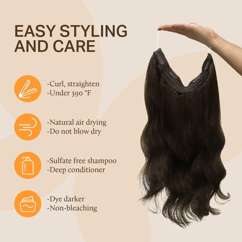 DOORES Wire Hair Extensions 18 Inch 95g Remy Human Wire Hair Extensions Invisible Transparent Line Adjustable Hairpieces Secret Extensions Straight Hair Light Dark Brown - Image 5