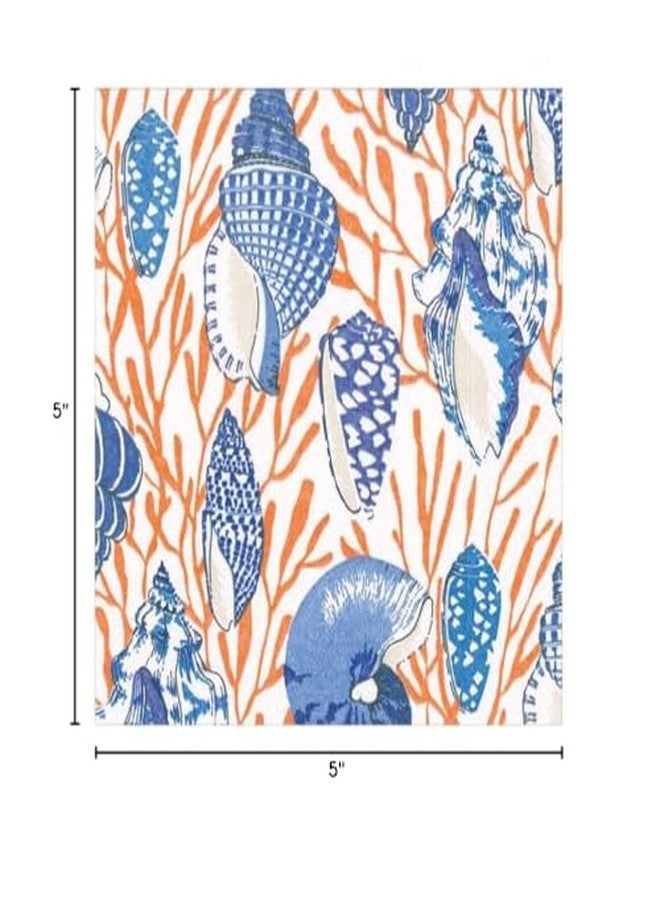 Caspari Shell Toile Boxed Cocktail Napkins in Coral & Blue - 40 Per Box - Image 2