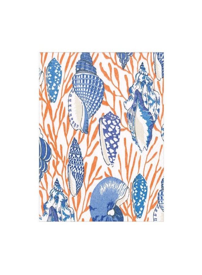 Caspari Shell Toile Boxed Cocktail Napkins in Coral & Blue - 40 Per Box - Image 1