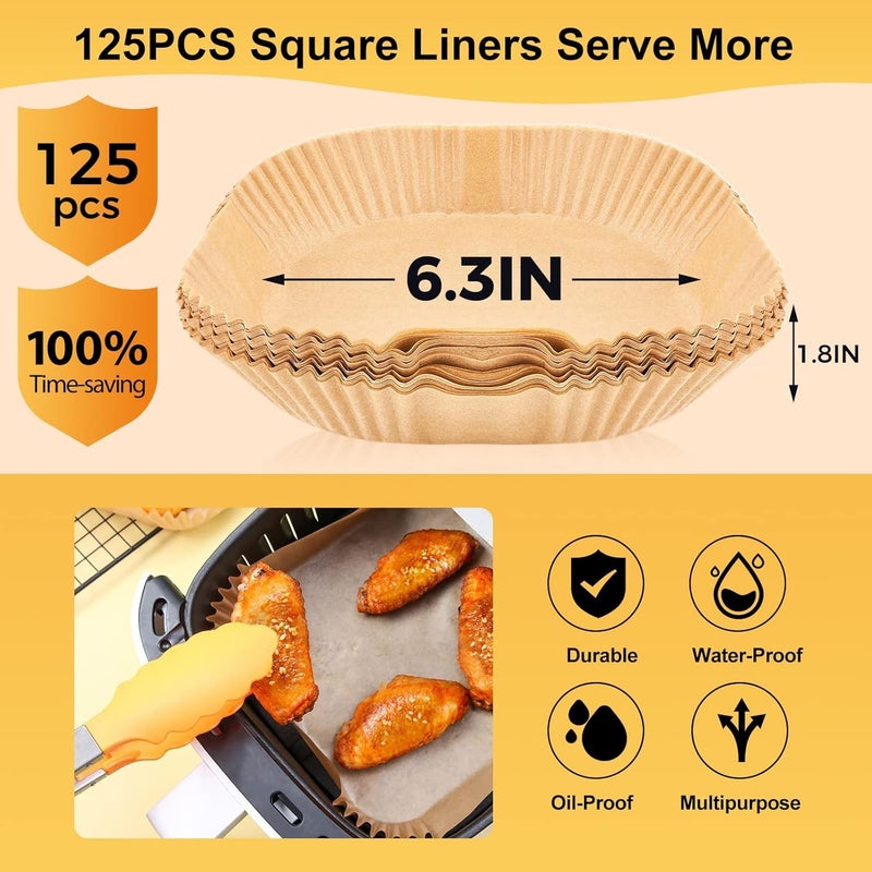 ITUSHA Air Fryer Liners Disposable, (100 PCS) Non-Stick Disposable, 6.3" Unbleached Parchment Paper, Square Air Fryer Paper Liners for 5-8QT, Baking, Roasting Microwave - Image 2