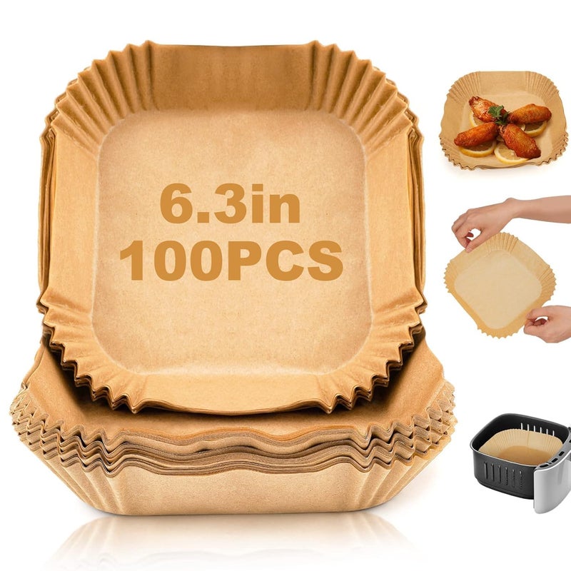ITUSHA Air Fryer Liners Disposable, (100 PCS) Non-Stick Disposable, 6.3" Unbleached Parchment Paper, Square Air Fryer Paper Liners for 5-8QT, Baking, Roasting Microwave - Image 1