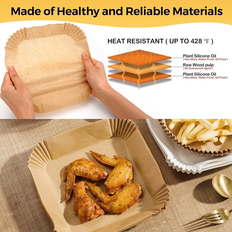 ITUSHA Air Fryer Liners Disposable, (100 PCS) Non-Stick Disposable, 6.3" Unbleached Parchment Paper, Square Air Fryer Paper Liners for 5-8QT, Baking, Roasting Microwave - Image 3