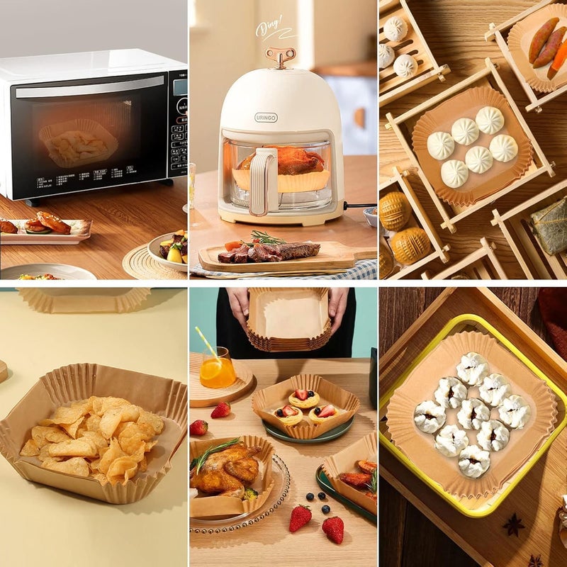 ITUSHA Air Fryer Liners Disposable, (100 PCS) Non-Stick Disposable, 6.3" Unbleached Parchment Paper, Square Air Fryer Paper Liners for 5-8QT, Baking, Roasting Microwave - Image 5