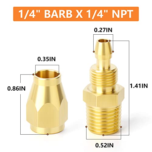GASHER 10PCS Brass Pneumatic Replacement Fitting, Reusable Hose End Repair Fitting 1/4" Barb（Suitable for 1/4" ID，5/16" OD air hose) x 1/4" NPT Rigid - Image 3
