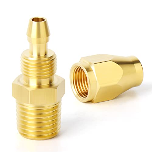 GASHER 10PCS Brass Pneumatic Replacement Fitting, Reusable Hose End Repair Fitting 1/4" Barb（Suitable for 1/4" ID，5/16" OD air hose) x 1/4" NPT Rigid - Image 2