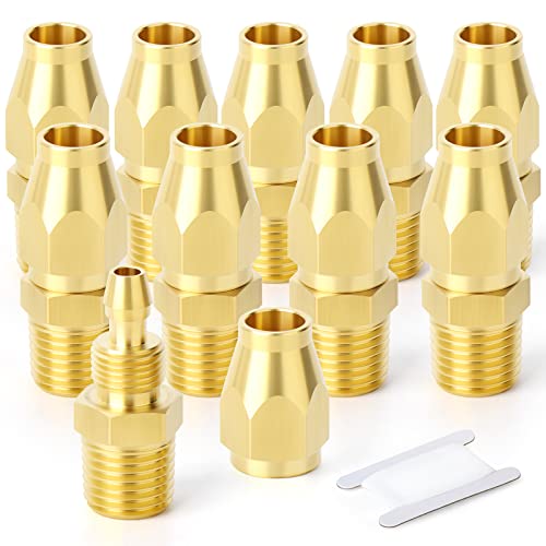 GASHER 10PCS Brass Pneumatic Replacement Fitting, Reusable Hose End Repair Fitting 1/4" Barb（Suitable for 1/4" ID，5/16" OD air hose) x 1/4" NPT Rigid - Image 1