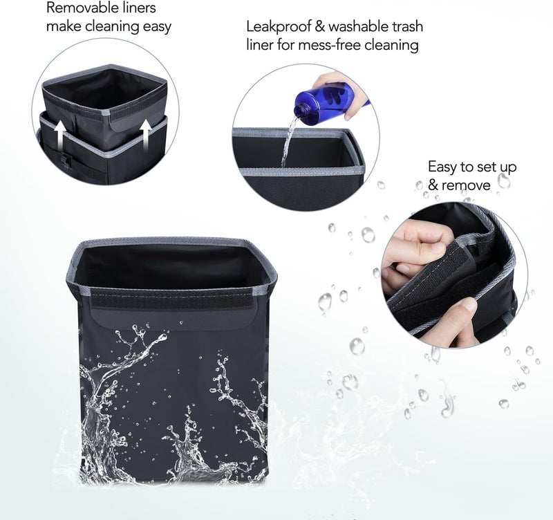 Farasla All-in-One Car Trash Can, Garbage Bag for Car with Removable Leakproof Interior Liner, Adjustable Tissue Holder & Straps(Black) - Image 3