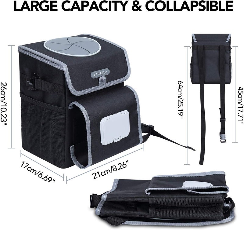 Farasla All-in-One Car Trash Can, Garbage Bag for Car with Removable Leakproof Interior Liner, Adjustable Tissue Holder & Straps(Black) - Image 5