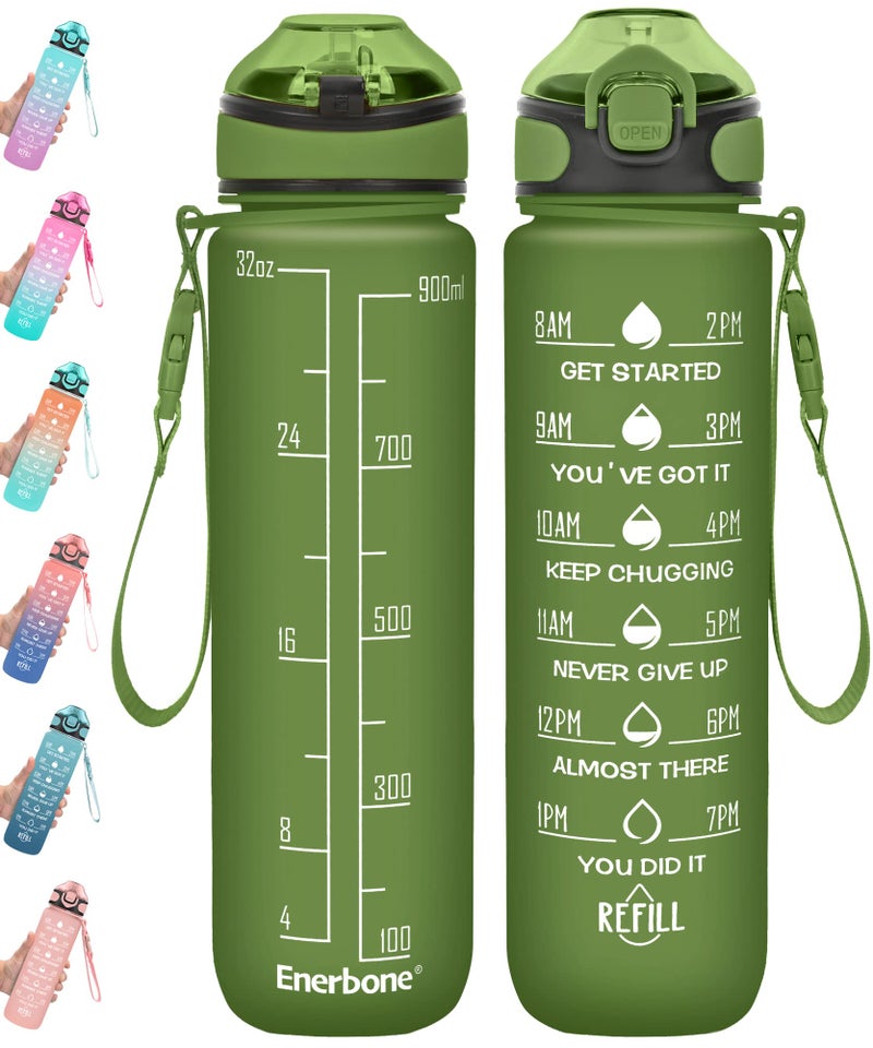 Enerbone 32 oz Drinking Water Bottle with Times to Drink and Straw, Motivational with Carrying Strap, Leakproof BPA & Toxic Free, Ensure You Drink Enough Water for Fitness Gym Outdoor - Image 1