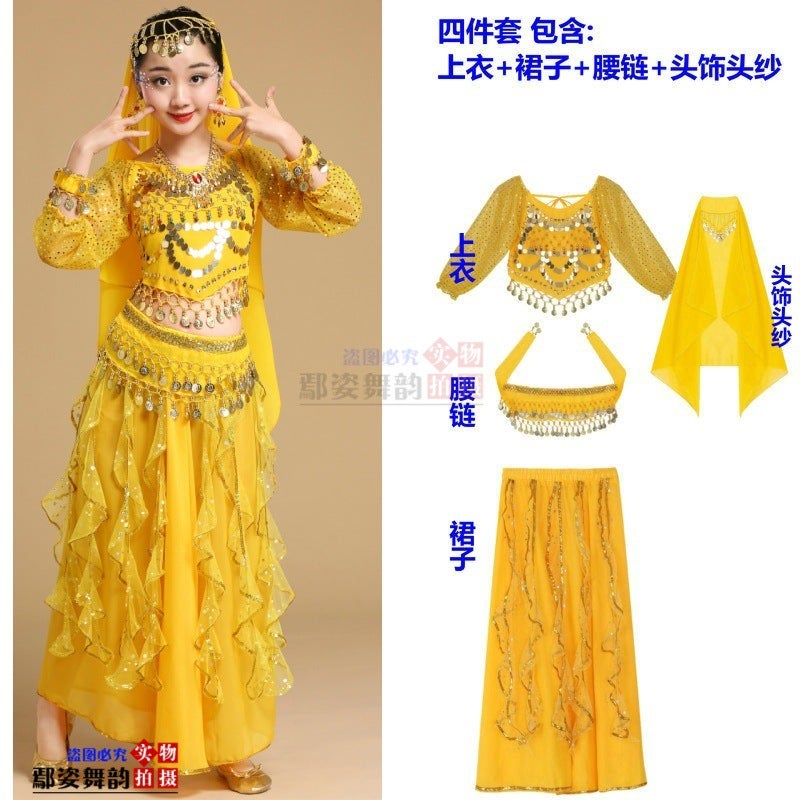 Children'S Long-Sleeved Indian Dance Performance Clothing Xinjiang Dance Performance Clothing Girls Belly Dance Clothing Toddler Ethnic Dance Clothing - Image 1