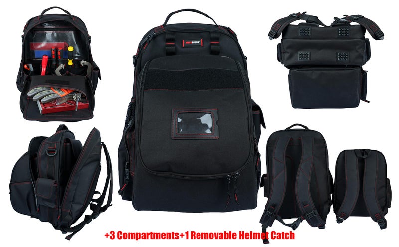 MELOTOUGH Welding Tool backpack for Tools and Helmet Extreme Gear Pack with Large Capacity Helmet Holder Luggage Storage Bag (Black) - Image 5
