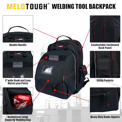MELOTOUGH Welding Tool backpack for Tools and Helmet Extreme Gear Pack with Large Capacity Helmet Holder Luggage Storage Bag (Black) - Image 2