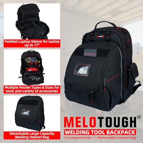 MELOTOUGH Welding Tool backpack for Tools and Helmet Extreme Gear Pack with Large Capacity Helmet Holder Luggage Storage Bag (Black) - Image 3