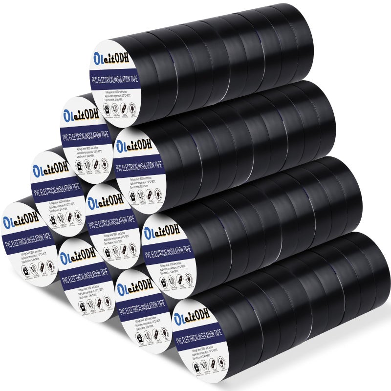 Oleitodh 100 Rolls Black Electrical Tape Bulk 34 Inch x 66ft Waterproof Vinyl Electric Tape High Temp Insulation Tape for Electrical Protection Home Outdoor Electric Insulating Wire Wrapping - Image 2