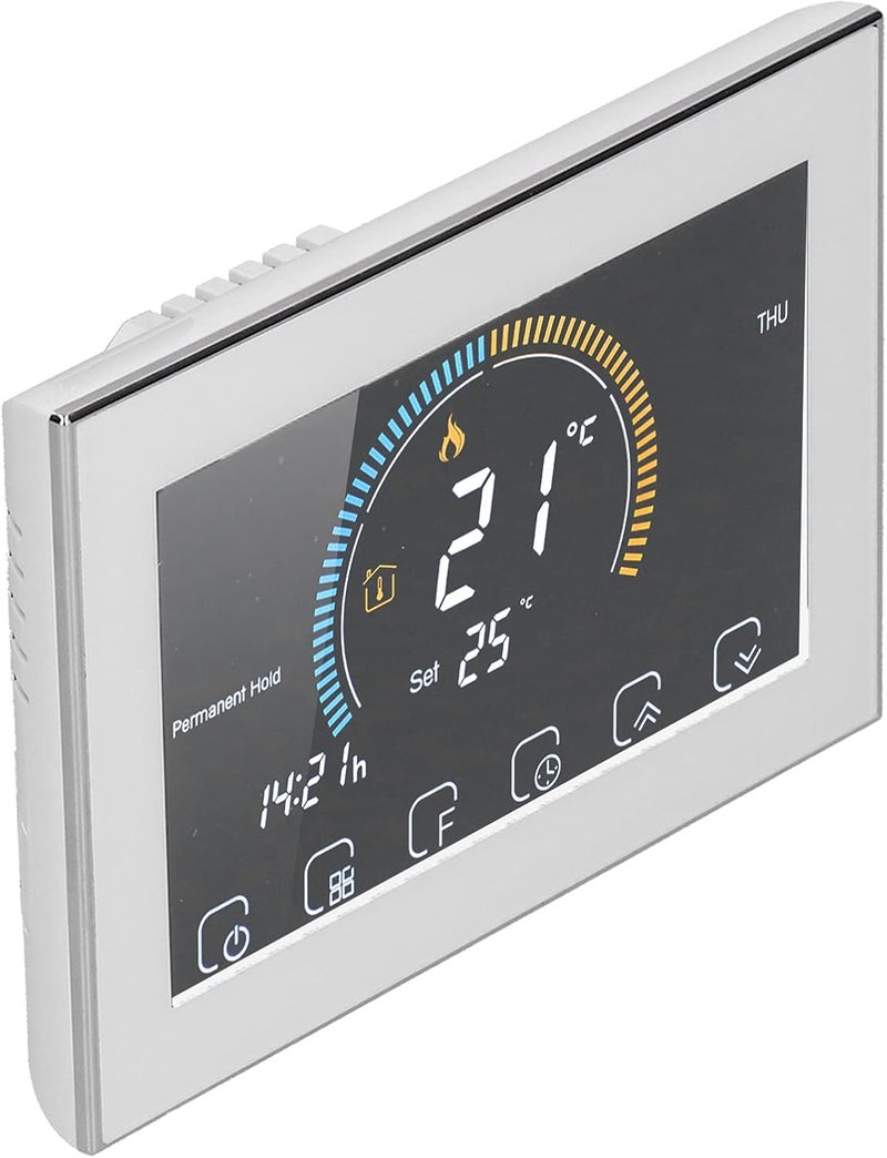 مفتاح ترموستات ذكي بشاشة لمس LCD، إطار فضي، تيار متردد 95-240 فولت - تحكم دقيق في درجة الحرارة، راحة قابلة للبرمجة بست فترات، تدفئة كهربائية منزلية (BHT-8000GB-أبيض) - Image 2