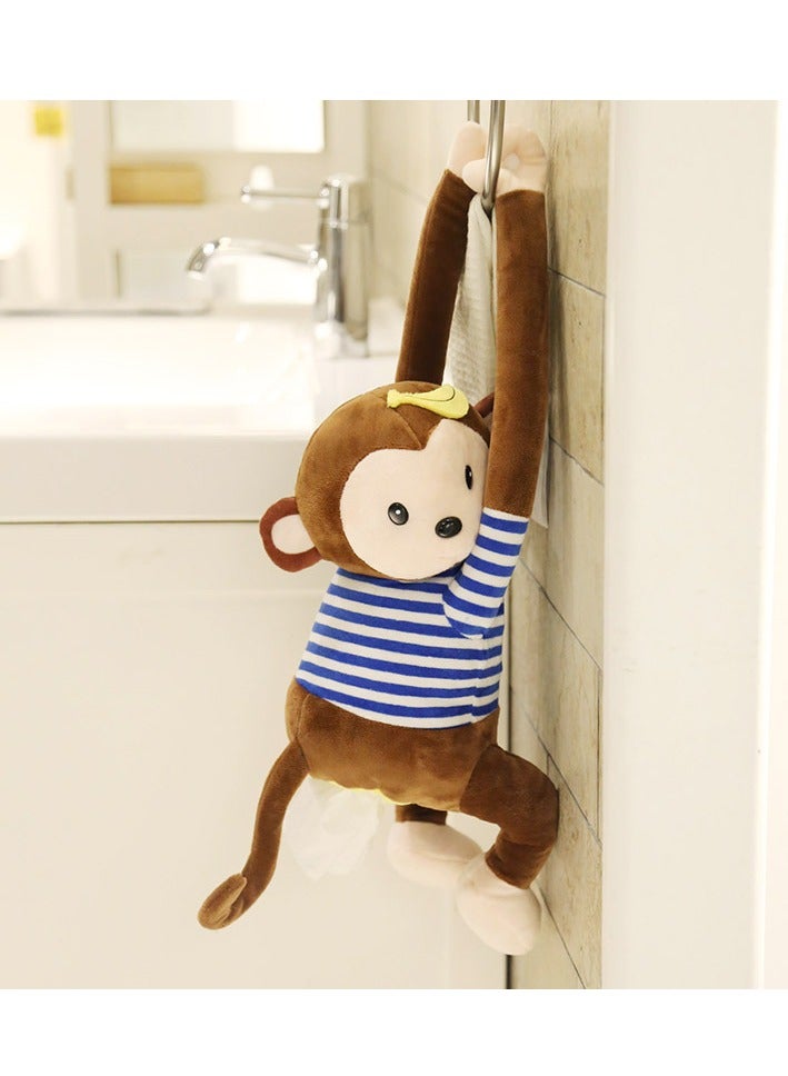 Plush Stripe Monkey Tissue Box Car Napkin Holder Hanging Cartoon Tissue Storage (Coffee) - Image 2
