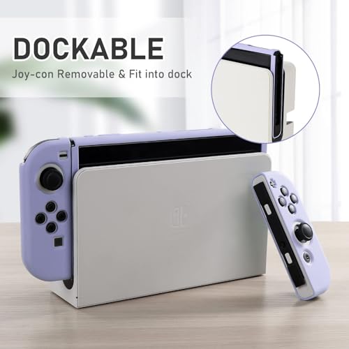 bruximly Switch OLED Case for Nintendo Switch OLED Model, Dockable Cover Soft TPU Protector Case for Switch OLED Grips & Console and Accessories with 2 Pcs Thumb Caps, Purple - Image 3