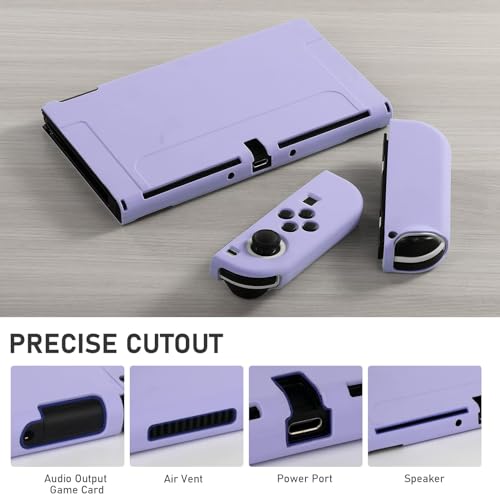 bruximly Switch OLED Case for Nintendo Switch OLED Model, Dockable Cover Soft TPU Protector Case for Switch OLED Grips & Console and Accessories with 2 Pcs Thumb Caps, Purple - Image 5