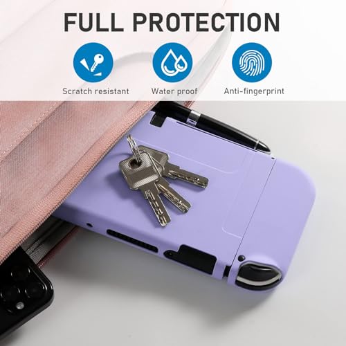 bruximly Switch OLED Case for Nintendo Switch OLED Model, Dockable Cover Soft TPU Protector Case for Switch OLED Grips & Console and Accessories with 2 Pcs Thumb Caps, Purple - Image 4