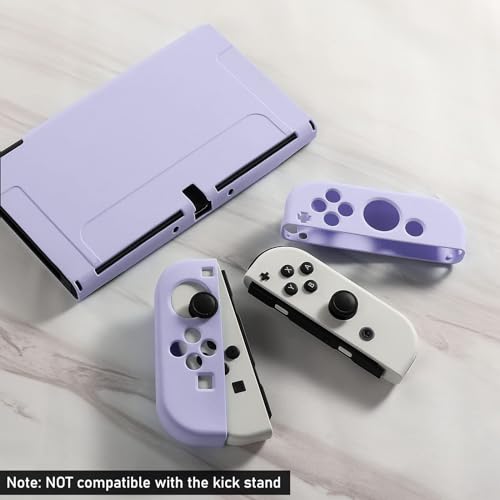bruximly Switch OLED Case for Nintendo Switch OLED Model, Dockable Cover Soft TPU Protector Case for Switch OLED Grips & Console and Accessories with 2 Pcs Thumb Caps, Purple - Image 2