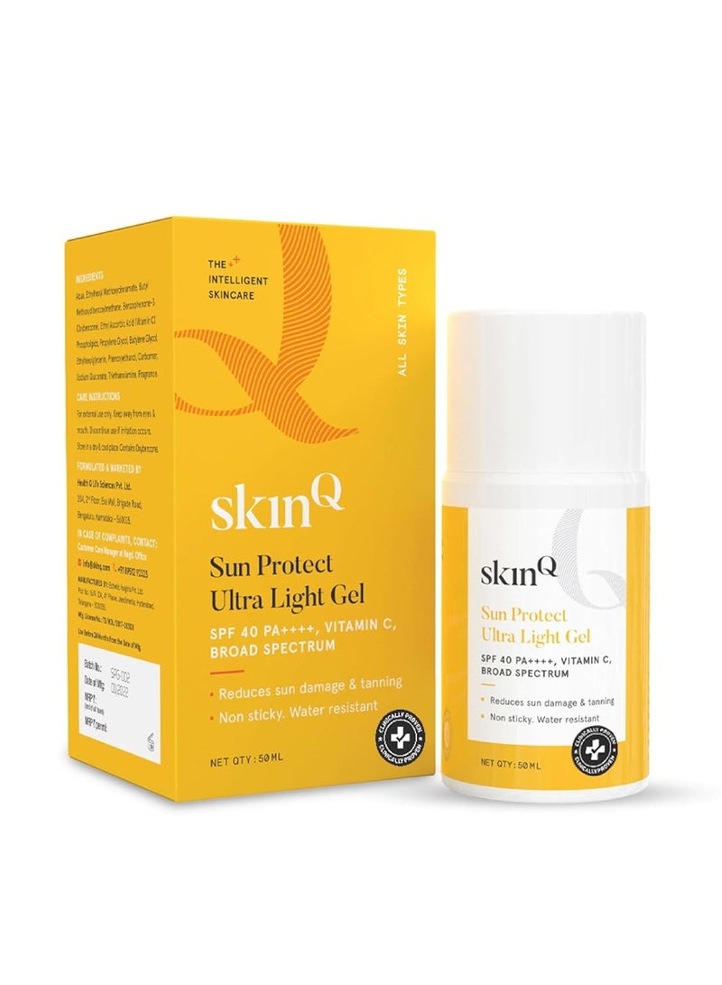 SkinQ Sunscreen for Men and Women 50ml with Vitamin C SPF 40 Broad Spectrum Protection Ultra Light Gel for All Skin Types Lightweight Non-Sticky Water-Resistant - Image 1