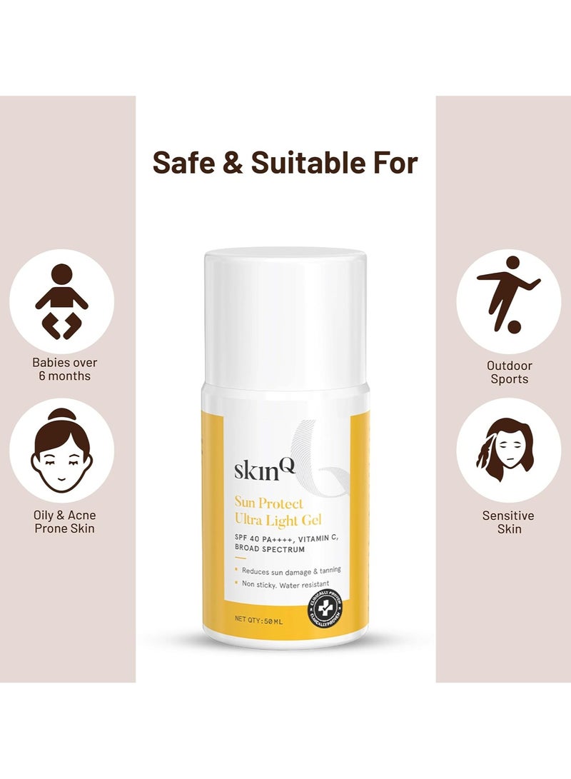 SkinQ Sunscreen for Men and Women 50ml with Vitamin C SPF 40 Broad Spectrum Protection Ultra Light Gel for All Skin Types Lightweight Non-Sticky Water-Resistant - Image 5