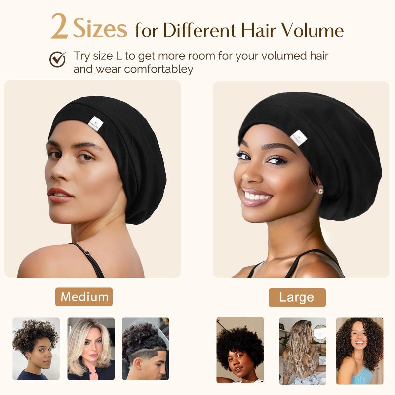 YANIBEST Slouchy Beanie Hat Satin Lined Sleep Cap Satin Bonnet Chemo Headwear Caps for Women and Men Pure Black - Image 4