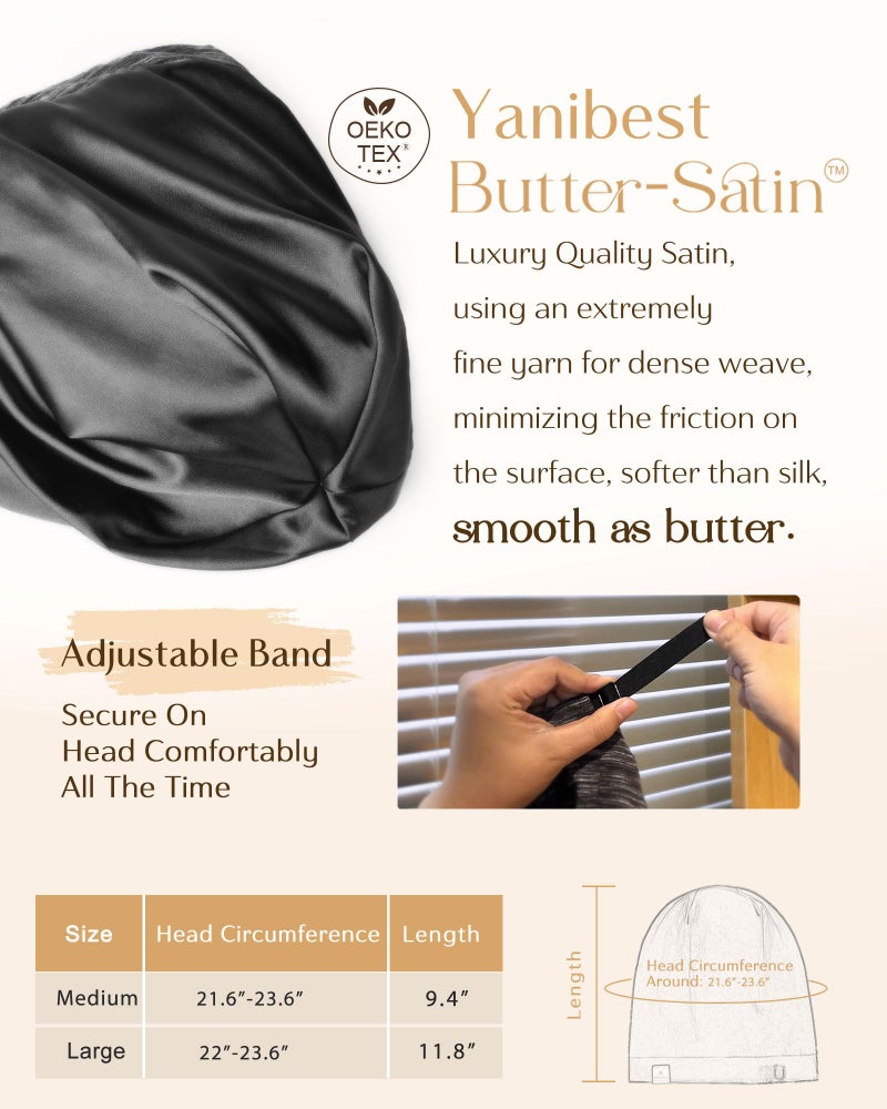 YANIBEST Slouchy Beanie Hat Satin Lined Sleep Cap Satin Bonnet Chemo Headwear Caps for Women and Men Pure Black - Image 2