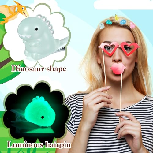 Luinabio 30 Pcs Mini Glow in the Dark Hair Clips Rave Hair Clips for Women Carnival Music Festival Holiday Party Supplies (Dinosaur) - Image 3