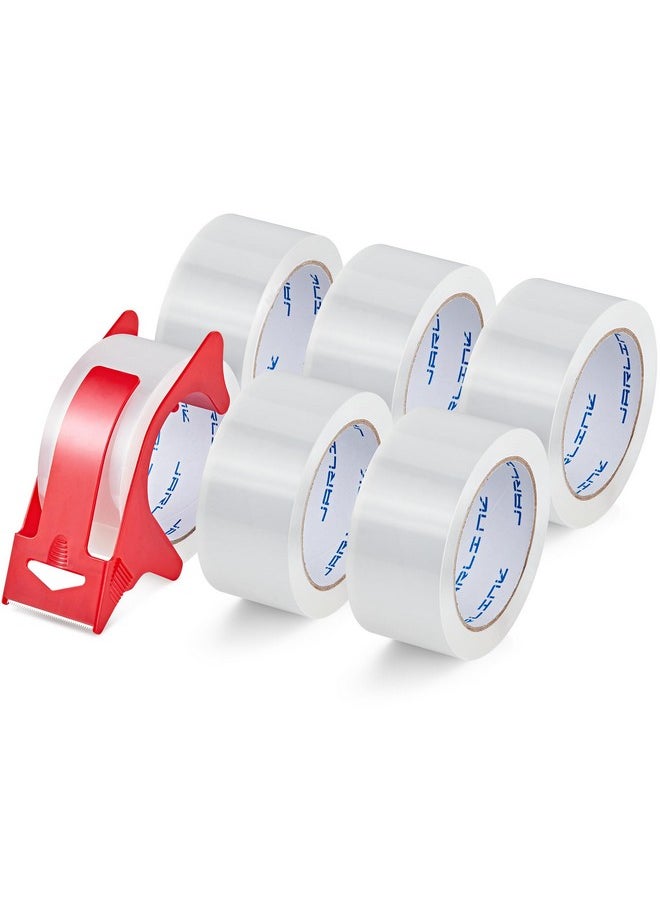 JARLINK 6 Rolls Clear Packing Tape With Dispenser Heavy Duty Packaging Tape Refills For Shipping Packaging Mailing 2.7Mil Thick 1.88 Inches Wide 55 Yards Per Roll 330 Total Yards  - Image 1